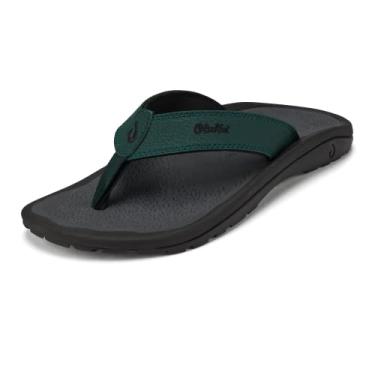 Imagem de OLUKAI Sandália de praia masculina Ohana, chinelo de secagem rápida, resistente à água e leve, palmilha moldada por compressão e ajuste confortável ultramacio, Verde escuro/escuro, 47