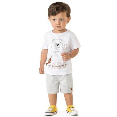 Imagem de Conjunto Camiseta E Bermuda Bebê Bear Alenice - Branco - 1 - Branco