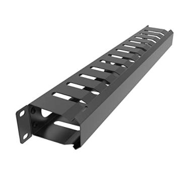 Imagem de Jingchengmei All Metal 1U 19 polegadas Rack de servidor Sistema de gerenciamento de fios - Suporte horizontal em rack 12 compartimentos maiores Gerenciador de cabos (AHMMA1U12S, preto)