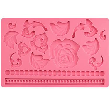 Imagem de Molde de silicone de borda rosa, molde de cobertura de pasta de açúcar estilo barroco Sugarcraft e renda