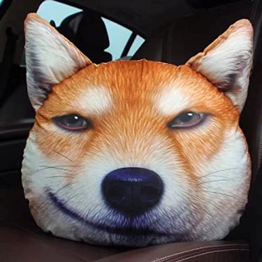 Imagem de MEBELARPI Acessórios para carro impresso em 3D cachorro gato rosto encosto de cabeça de carro travesseiro e capa de cintos de segurança acolchoado bonito descanso de pescoço almofada de segurança para pescoço