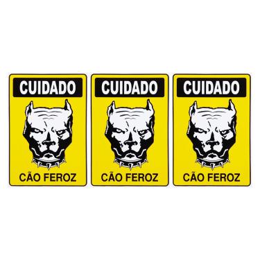 Imagem de Combo 3 Placas De Sinalização Cuidado Cão Feroz 20x30 Acesso - P-6/3 F9e