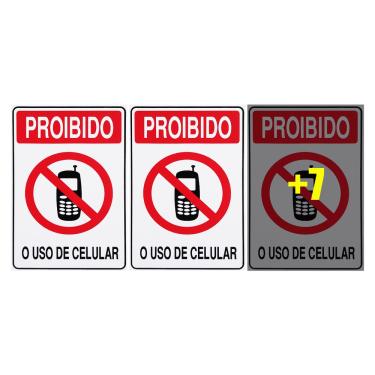Imagem de Combo 10 Placas De Sinalização Proibido Celular Ao Entrar Desligue 15x20 Acesso - S-229 F9e