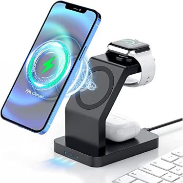 Imagem de Estação de carregamento sem fio Mag-Safe 3 em 1, carregador rápido magnético de 18 W para Apple iPhone 14/13/12, 14/13/12Pro, 14/13/12Pro Max, Mini, para AirPods 2/Pro, para iWatch