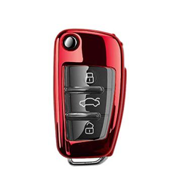 Imagem de YJADHU TPU macio masculino feminino chaveiro capa de chave de carro, apto para Audi A1 A3 A4 A5 Q7 A6 C5 C6 A8 R8, A, vermelho