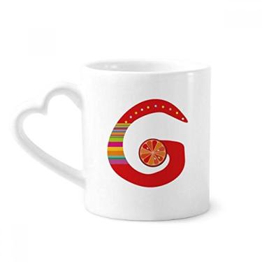 Imagem de G Alfabeto laranja fruta padrão bonito caneca café cerâmica copo de coração de vidro