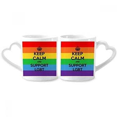 Imagem de Conjunto de canecas de porcelana para casais LGBT gay lésbicas transgêneros bandeira bissexuais gay lésbicas conjunto de canecas de cerâmica para amantes copo de coração