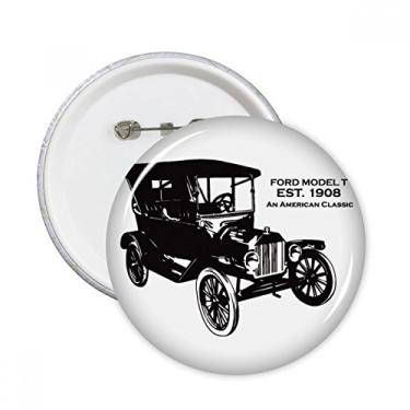 Imagem de Emblema de carro clássico preto padrão mecânico pinos redondos crachá botão decoração acessório 5 peças