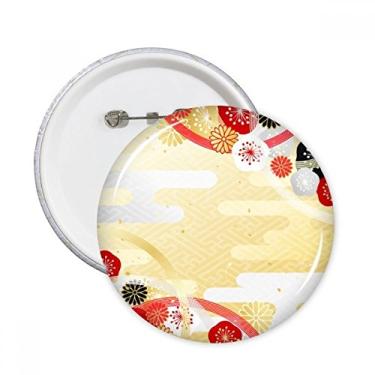 Imagem de Sakura Geometria Flores Padrão Japão Pinos Redondos Emblema Botão Decoração Acessório 5 peças