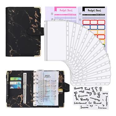 Imagem de LUGU Pasta A6 Orçamento com Padrão de Textu de Mármore PU Capa de Notebook Zíper Envelopes Etiquetas Etiquetas Régua U a como Sistema izador de Dinheiro Bill Money Ca Saving Planner