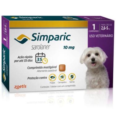 Imagem de Antipulgas Simparic 10Mg Cães 2,6 Á 5 Kg Com 1 Comprimido - Zoetis