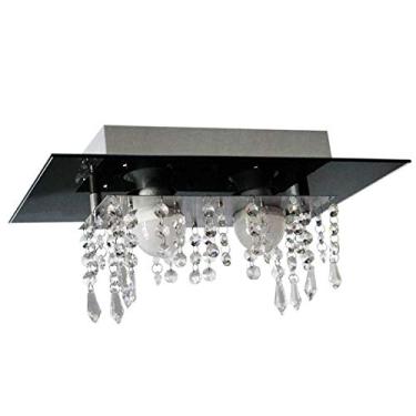 Imagem de Plafon de vidro com cristal para 02 lâmpadas - Aceita Lâmpadas de Led - Preto