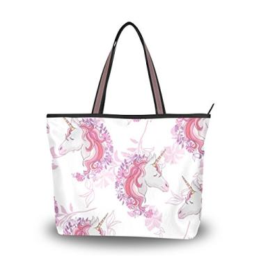 Imagem de ColourLife Bolsa feminina com alça superior de unicórnio com folhas, bolsa de ombro, Multicolorido., Medium