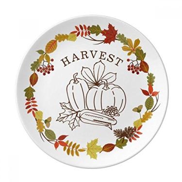 Imagem de Placa decorativa de porcelana com estampa de guirlanda para o dia de Ação de Graças de folha