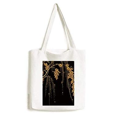 Imagem de PaintingJ bolsa de lona apanese flor amarela bolsa de compras casual bolsa de mão