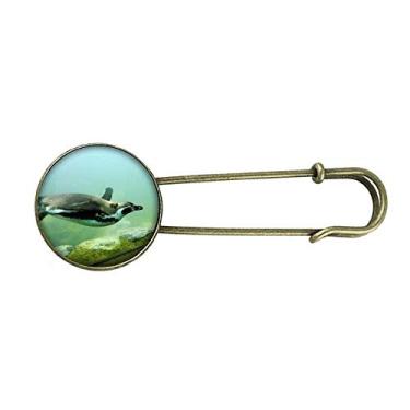 Imagem de Pingente de pinguim da Antártica do oceano, imagem natureza retrô, broche de metal