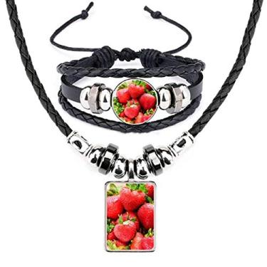 Imagem de Conjunto de joias de couro com imagem de frutas vermelhas e morango Fresh