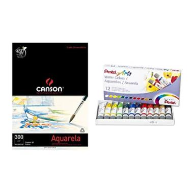 Imagem de KIT PAPEL CANSON AQUARELA E TINTA AQUARELA PENTEL TUBO 12 CORES