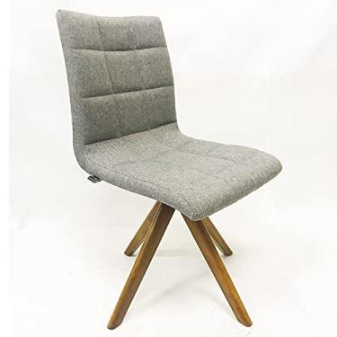 Imagem de Cadeira de Jantar Jaque com gomos Linho Grafite base madeira maciça - Poltronas do Sul