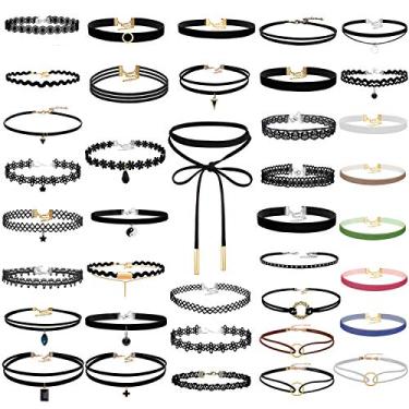 Imagem de (50) - Paxcoo 50Pcs Black Choker Necklaces Set for Teen Girls and Women