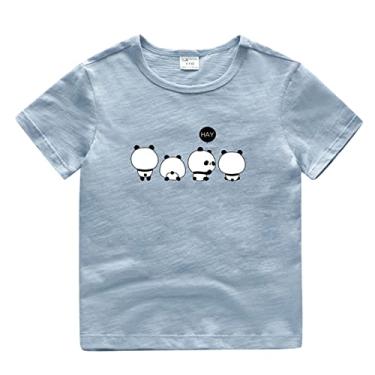 Imagem de Camisetas infantis para meninos e meninas verão manga curta com estampa de panda desenhos animados tops outwear moda bonita camisas e tops para meninas (azul claro, 18-24 meses)