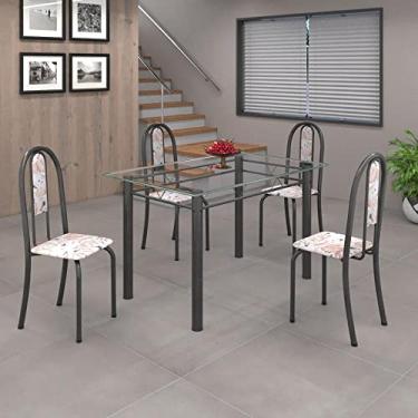 Imagem de Conjunto de Mesa 120x75cm Tampo de Vidro com 4 Cadeiras Iris A Soma Móveis