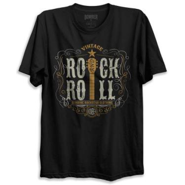 Imagem de Camiseta Preta Rock And Roll Vintage Bomber Rockstar Rock Blues