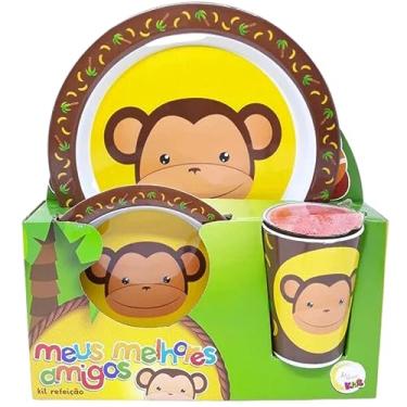 Imagem de Jogo De Prato Infantil Kit Refeição 3 Pçs Macaquinho
