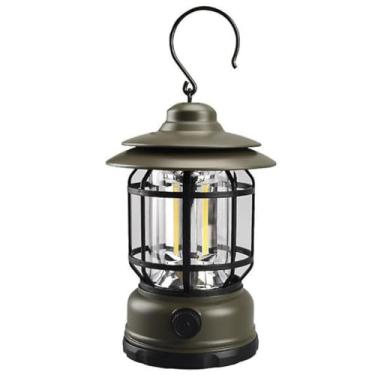 Imagem de Lampião Retrô Cob Led Recarregável Com Regulador De Intensidade Portátil para Camping, Pesca e Acampamento, Luz Potente, Gancho para Pendurar, Bateria de Longa Duração (VERDE)
