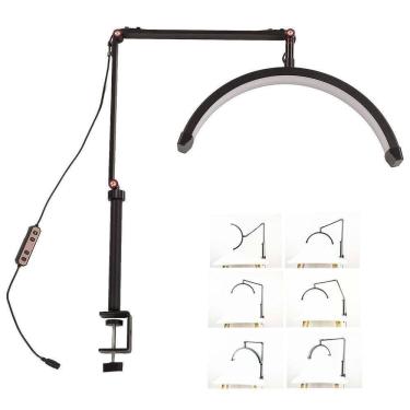 Imagem de Luminaria Estetica Spa Arco Meia Lua 3 Tons Led Suporte Celular Mesa Angulo Ajustavel Limpeza