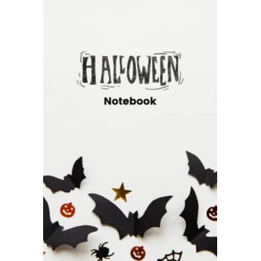 Imagem de Halloween Notebook: Unique Design – Beautiful Halloween notebook with cover design consisting of Halloween elements such as skulls, candy, witch hat, ghosts, cauldron, spider web