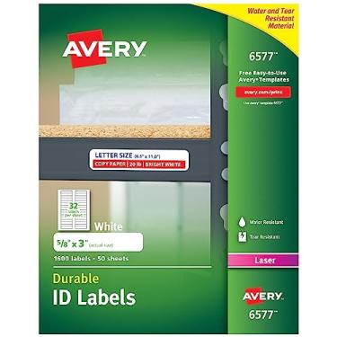 Imagem de Avery Etiquetas de identificação brancas duráveis para impressoras a laser, 1,6 cm x 7,6 cm, pacote com 1600 (6577)