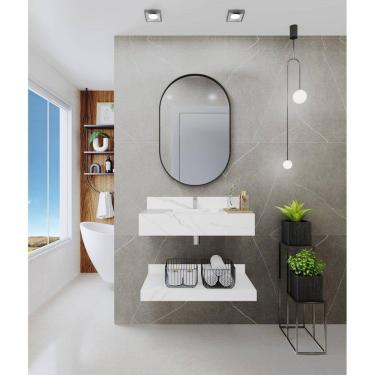 Imagem de Bancada em Porcelanato para Banheiro 60/80/100cm com Cuba Darabas Agardi Branco