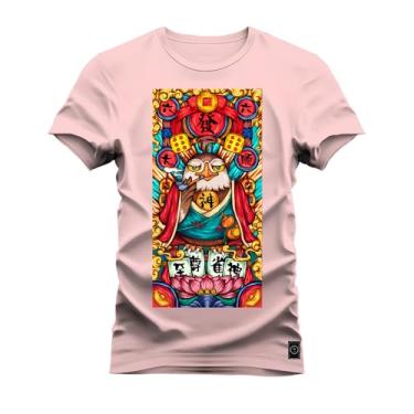 Imagem de Camiseta Casual 100% Algodão Estampada Mandala Coruja Rosa GG