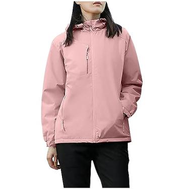 Imagem de BFAFEN Jaqueta masculina leve com capuz à prova d'água jaqueta corta-vento para caminhadas jaqueta anoraque casual capa de chuva, rosa, P