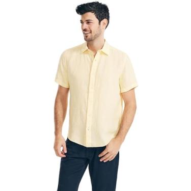 Imagem de Nautica Camisa masculina de manga curta de linho trabalhada de forma sustentável, Brilho do sol, GG
