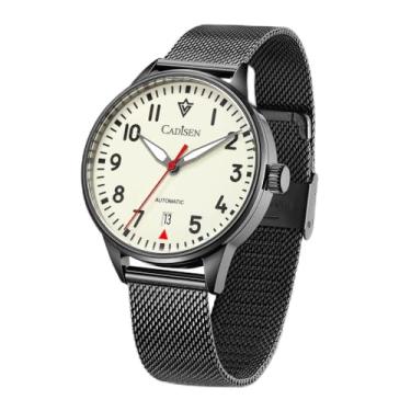 Imagem de CADISEN Relógio mecânico masculino New Pilot, mostrador japonês NH35, movimento NH35, casual à prova d'água, Prateado, preto, Moderno