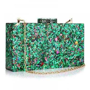 Imagem de Gets Bolsas e bolsas de acrílico para mulheres, multicolorido, estampa geométrica, perspex, caixa clutch banquete noite bolsa transversal, C verde misto plus size, One Size