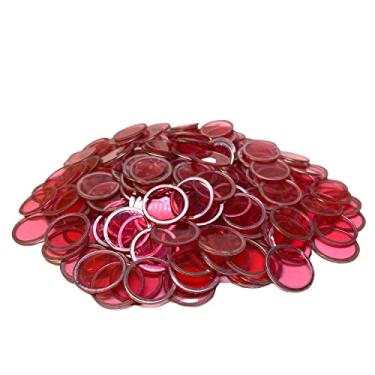 Imagem de MR CHIPS Fichas magnéticas de bingo com anel de metal 100 peças atualizadas vermelhas transparentes disponíveis em 7 cores, uma bolsa reutilizável