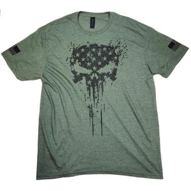 Imagem de Statement Apparel Camiseta American Reaper Punisher Skull, Verde militar mesclado, M