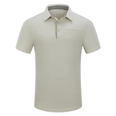 Imagem de Mempea Camisa masculina de golfe de manga curta, ajuste seco, desempenho com absorção de umidade, gola canelada polo para homens, Camiseta de golfe bege, GG