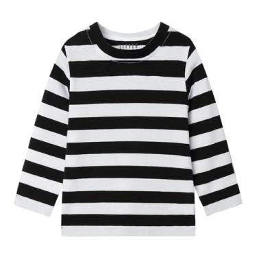 Imagem de LittleSpring Camiseta infantil listrada de algodão manga comprida gola redonda 2-12 anos, Preto e branco, 6-7