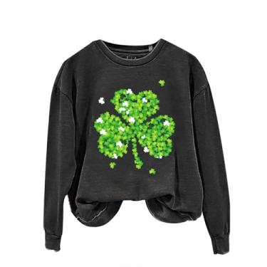 Imagem de Camiseta feminina de manga comprida para o dia de São Patrício verde Lucky Irish Shamrock camiseta de férias para sair desfile 2024, Cinza escuro, P