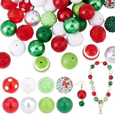Imagem de PH PandaHall 50 contas de chiclete verde vermelho contas grossas 20 mm resina strass contas opacas grandes acrílico soltas para guirlanda de Natal, joias, pulseira, caneta, bolsa, corrente, decoração do Ramadã