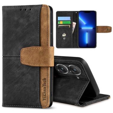 Imagem de GANGANPRO Coldre de couro para celular empresarial para Asus Zenfone 9/9z/10/10z, capa flip antiderrapante resistente a arranhões com suporte para cartão, capa carteira com suporte de 5,9 polegadas -