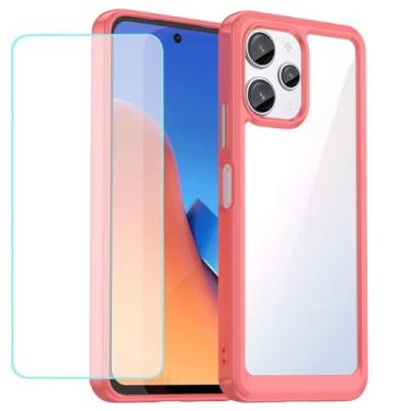 Imagem de Wanyuexes Capa para Redmi 12/Redmi Note 12R/Poco M6 Pro/Redmi 12R Capa com protetor de tela de vidro temperado, parte traseira rígida transparente de policarbonato e capa protetora macia para Xiaomi