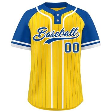 Imagem de Camisa de beisebol personalizada listrada personalizada costurada/estampada uniforme esportivo para homens mulheres menino, Amarelo-azul-09, One Size