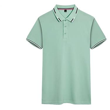 Imagem de Polos de golfe masculinos algodão listrado colarinho cor sólida tênis camiseta umidade wicking seco colarinho manga curta ao ar livre respirável(Color:Light Green,Size:S)