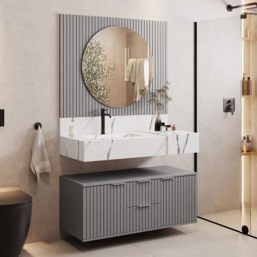 Imagem de Bancada em Porcelanato 100cm com Cuba Esculpida Ripy Calacata
