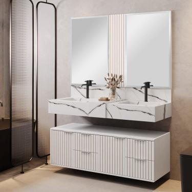 Imagem de Bancada em Porcelanato 120cm com Cuba Esculpida Ripy Calacata